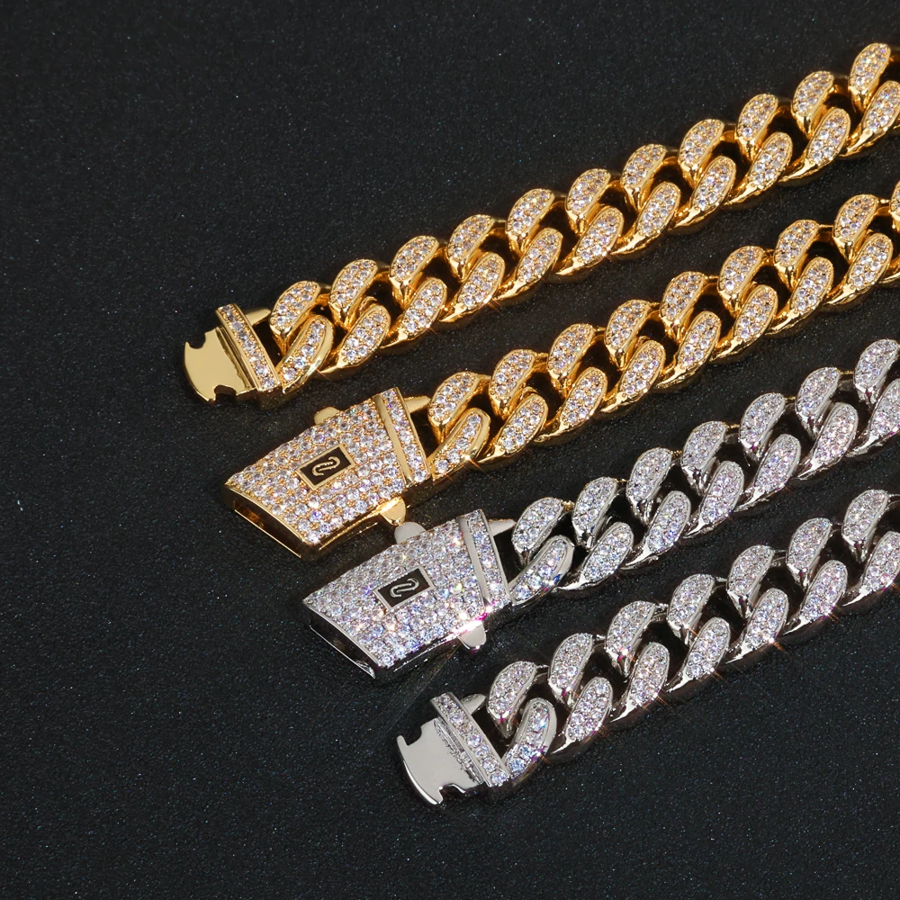 

18K Gold Plated Bracelet Miami Double Row Cubic Zirconia Cuban Chain Monaco High Quality Diamond Jewelry