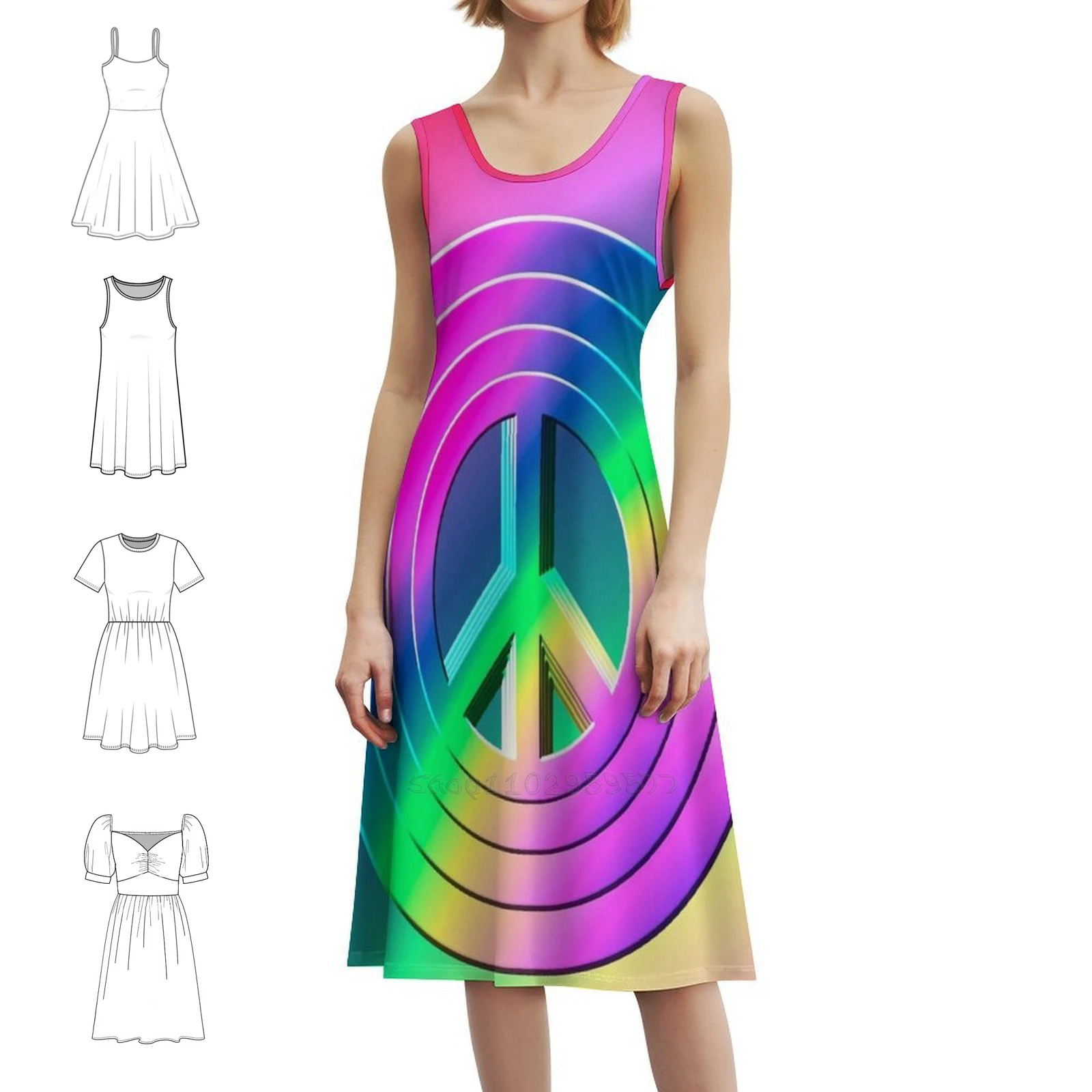 

Женское уличное платье в стиле хип-хоп со знаком мира, вечернее клубное платье с графическим принтом, платье Peace Hippy Cnd Rainbow Glennbo Love для девочек