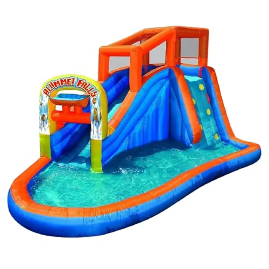 

Plummet Falls Inflatable Water Park with Waterslide, Sprinkler, and Climbing Wall