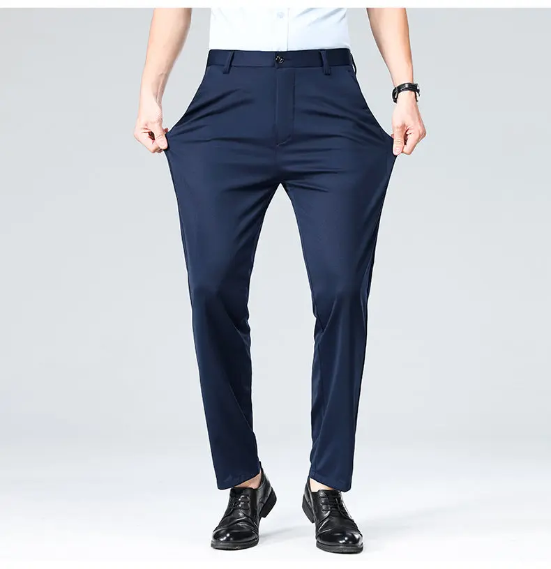 Herren Stretch-Anzughose Business Casual Anzughose Knitterresistent 4-Wege-Stretch Golf Freizeithose Frühling Sommer Blau Schwarz – Detail 8