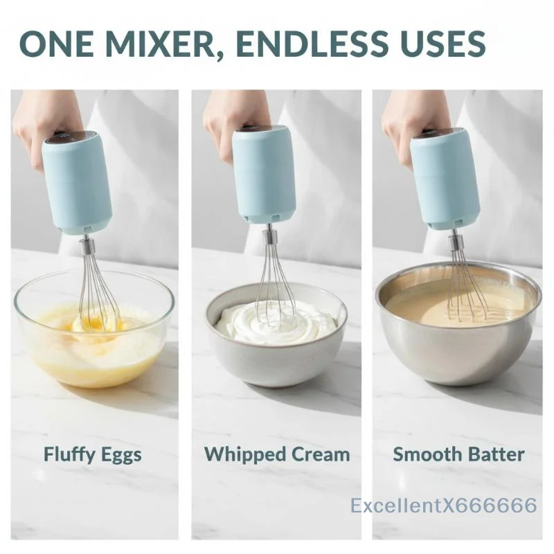 Portable Cordless Electric Egg Beater USB Rechargeable Detachable Whisk for Home Baking Gift for Baking Lovers