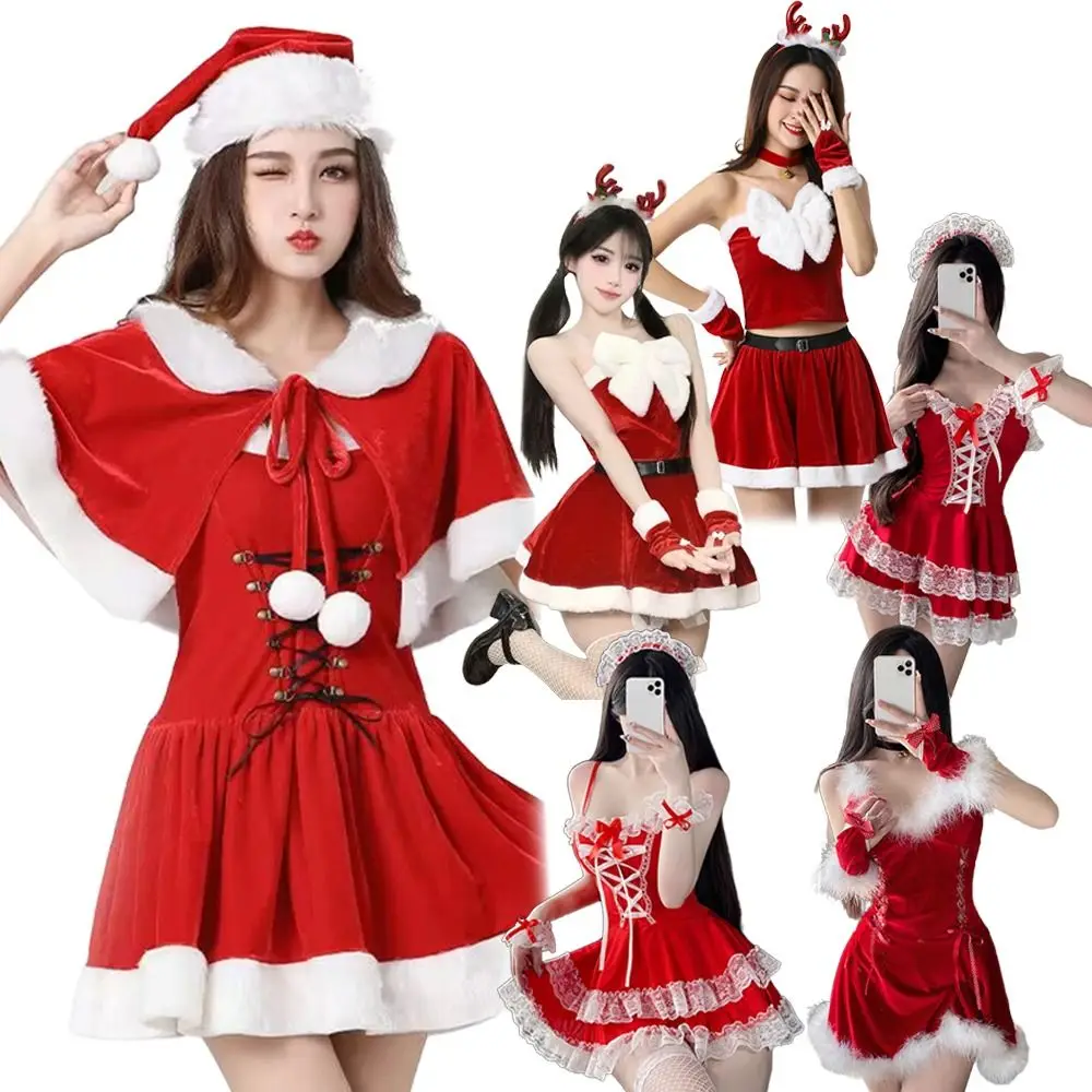 Robe de noël en velours rouge, Costume de fête de carnaval, Costumes de Cosplay, tenue de fête de vacances, nouvelle collection