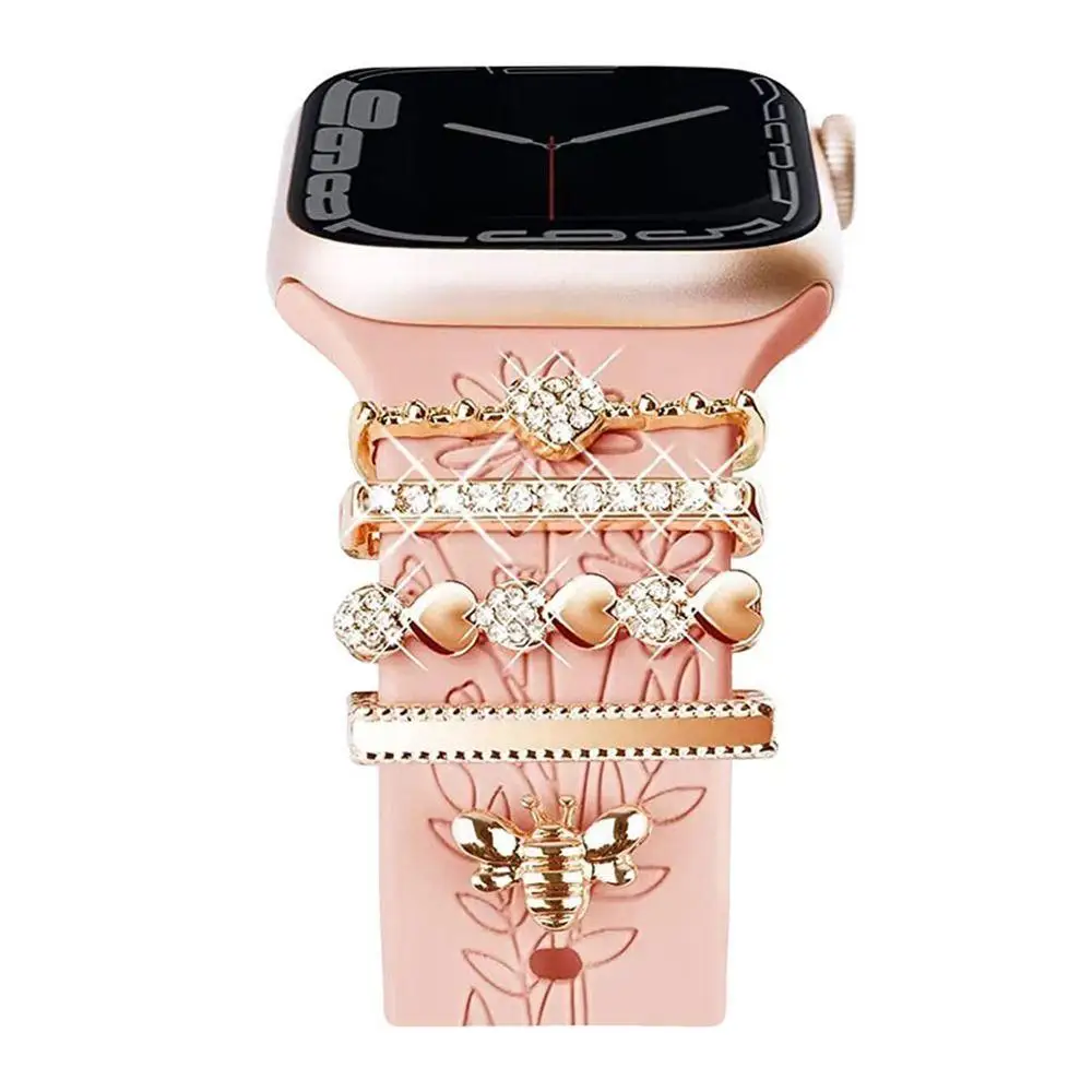Metal Charms Watch Band Ornament For iWatch Diamond Wristbelt Charms Fashion Silicone Strap Decorative Ring Strap Accessories