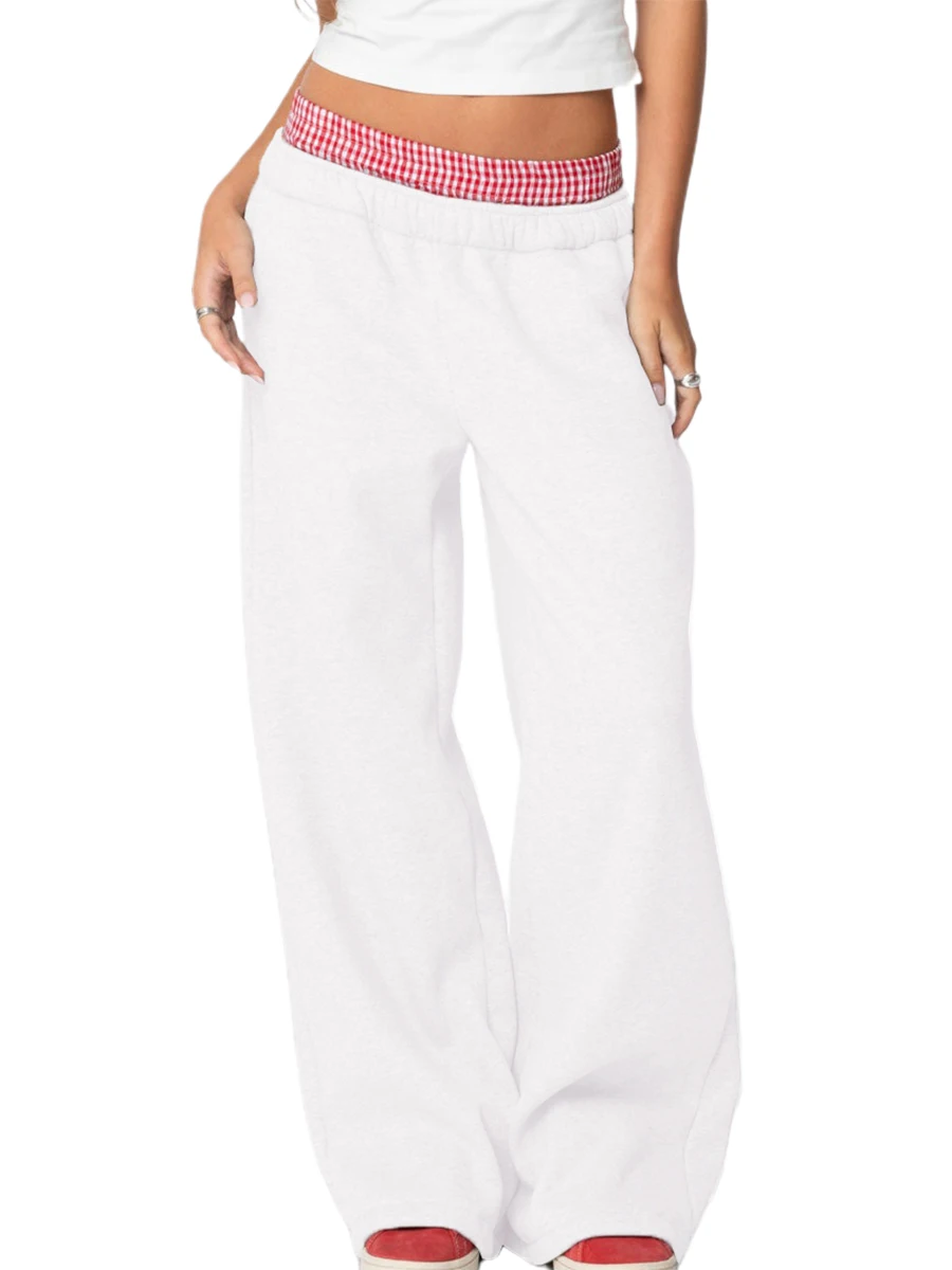 Women Elastic Jogger Sweatpants Plaid Patchwork Workout Running Pants with Pockets Casual Athletic Trousers for Sports