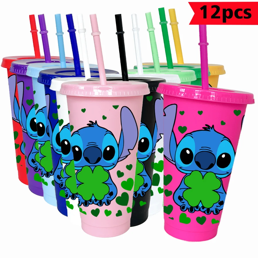 

12 шт./упак. Disney Stitch Love 26 унций красочные пластиковые принадлежности для питья на день рождения, чашки для сока, кофе