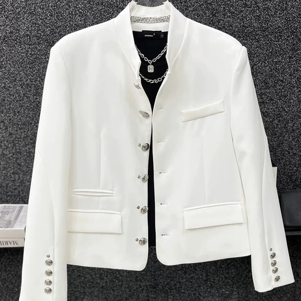 Mens Mandarin Collar Plain Casual Jacket Fashion Business Youth Commute Elegant British Streetwear Urban Long Sleeve Office Top