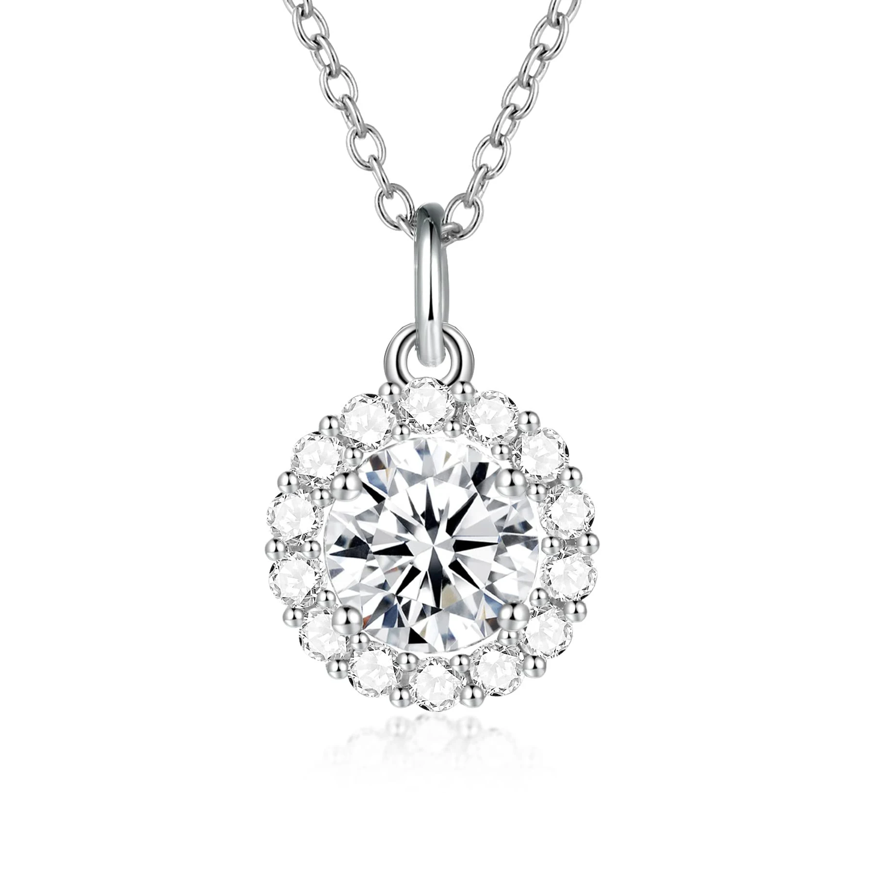 

Sun Star Fashion Trendy Halo Design Necklace Moissanite Diamond Pendant Pure 925 Silver Pendant Necklace
