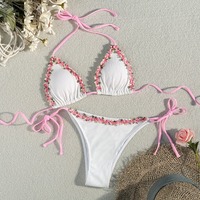 New Small Floral Color Strap Three-dimensional Lace Girl Style Swimsuit Set