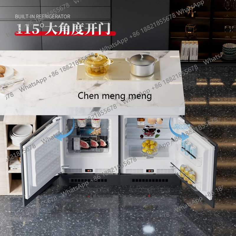 Встроенный бытовой двухдверный полностью встроенный шкаф под столешницей, скрытый тонкий горизонтальный холодильник