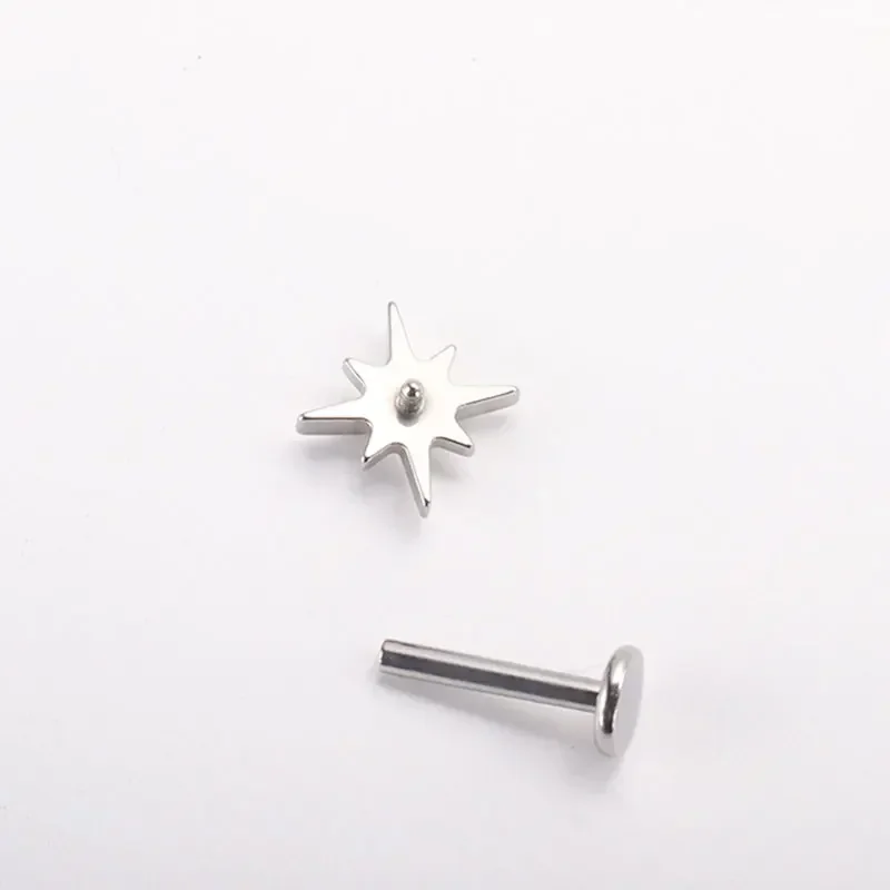 ASTM F136 Titanium 16G Internal Thread Sparkling CZ North Star Stud Earring Labret Cartilage Tragus Helix Conch Lobe Piercing