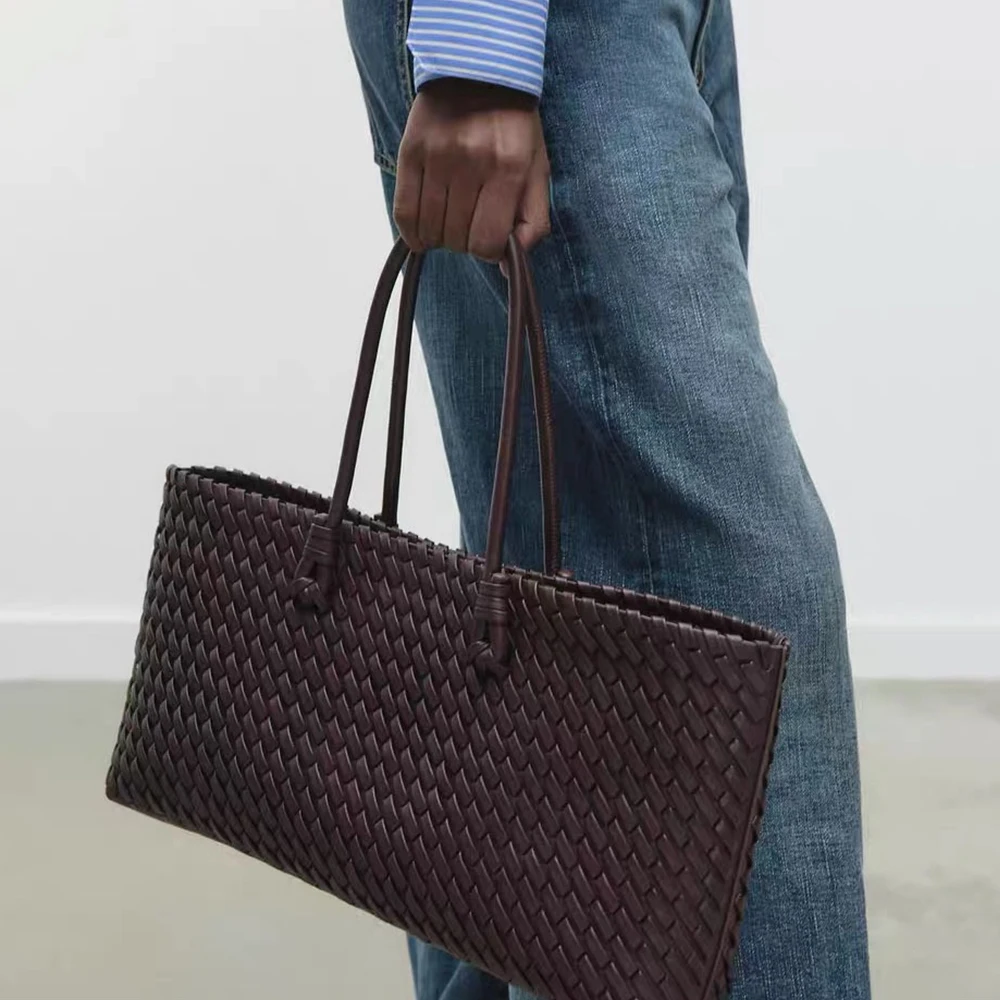 

Large Capacity Woven Tote Bags for Women Fashion PU Leather Shoulder Bag NEW Top Handle Handbags and Purses Shopper Female Chic