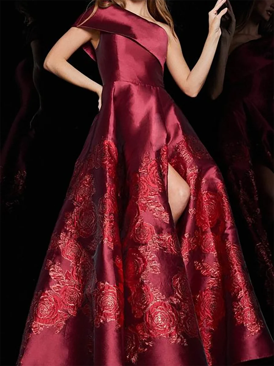 

Classic One Shoulder Satin Sleeveless Pleat A-Line Formal Evening Dresses Birthday Party Prom Gowns Customized