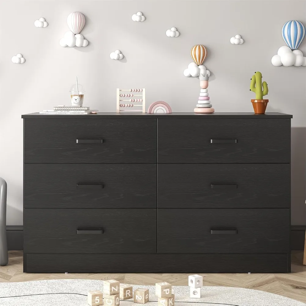 Bedroom wooden dresser, 6-drawer dresser with deep drawers, living room Large locker, 15.8 