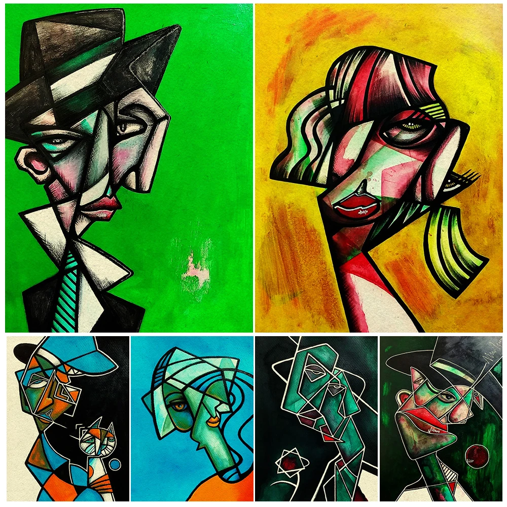

Geometric Character Portrait Abstract Vintage Wall Art Canvas Painting Fashion Figure Fantasy Art Poster And Print Home Decor