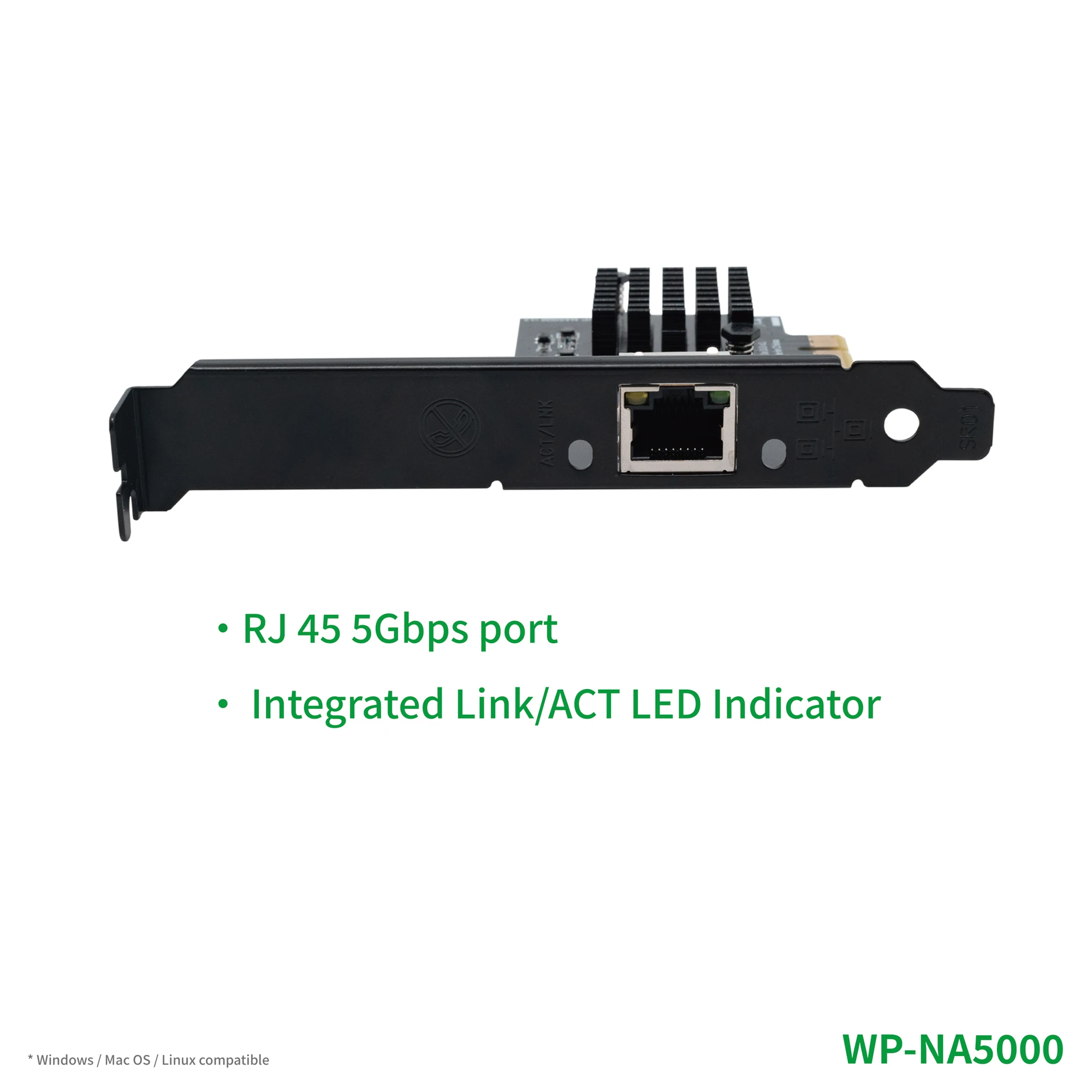 Fissuracteurs dPi PCIe 3.0x1 à adaptateur 5GbE (WP-NA5000) Realtek RTL8126 Connexion Réseau LAN Filaire 5G, 2.5G, 1G, 100Mbps