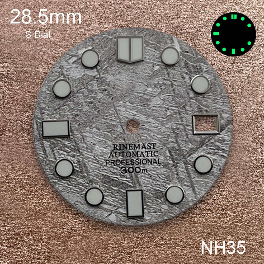 28.5mm Meteorite S Logo Dial Suitable For NH35/NH36/7S/4R Japanese Movement Strong Green Luminous Watch Modification Accessories