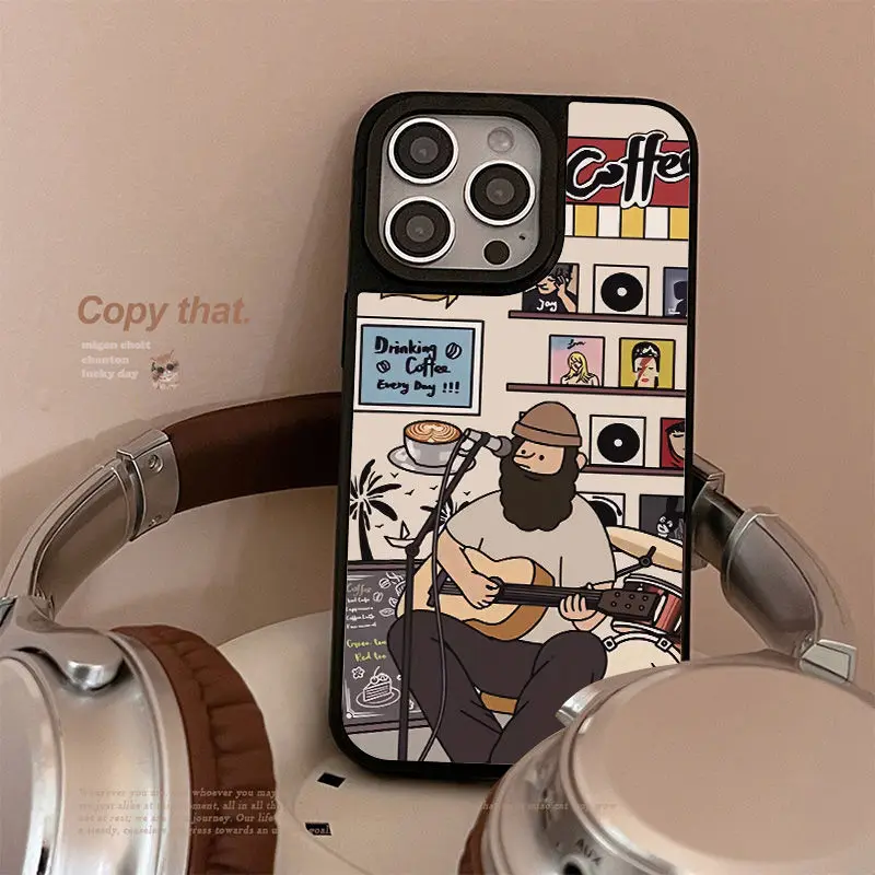 憂鬱な音楽おじさん電話ケース iphone 16 15 14 13 12 11 Pro X XR XS 最大 7 8 プラス 12 13 ミニガール Y2K 電話ケース