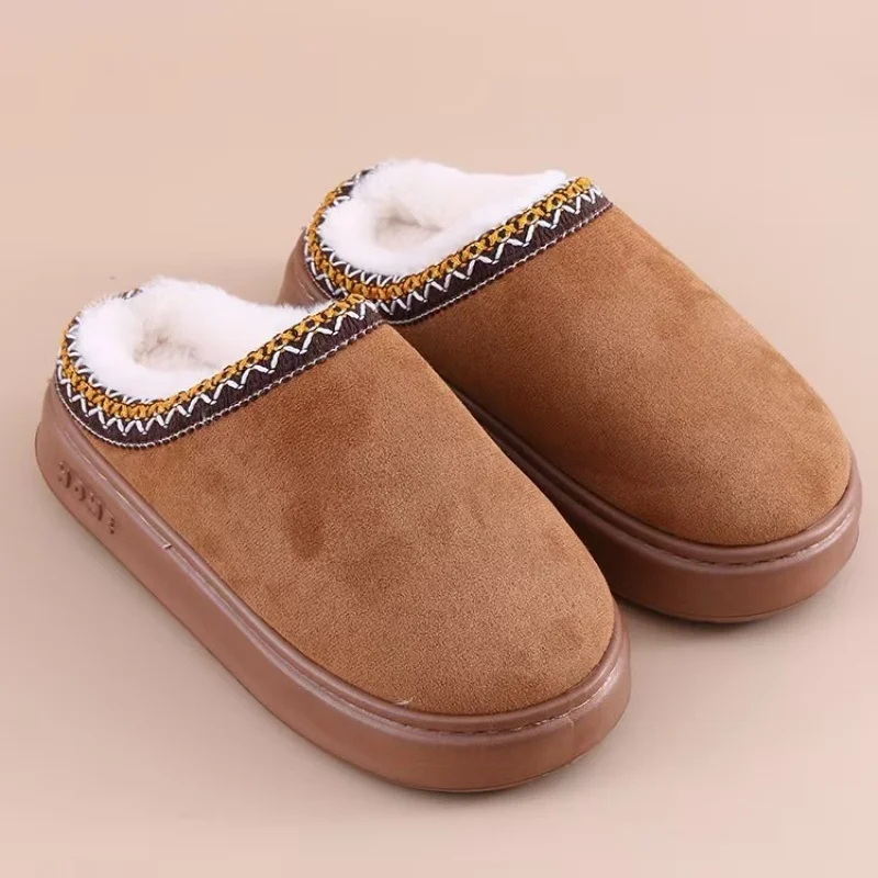 Stivali da neve con plateau da donna - Scarpe da esterno calde Comfort antiscivolo, Pantofole invernali con suola piatta ispessita Marrone W