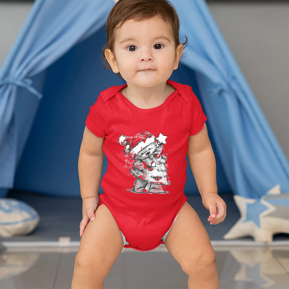 Kawaii natal rena impressão do bebê menino menina roupas bodysuits dos desenhos animados moda vermelho infantil onesies natal véspera bebê