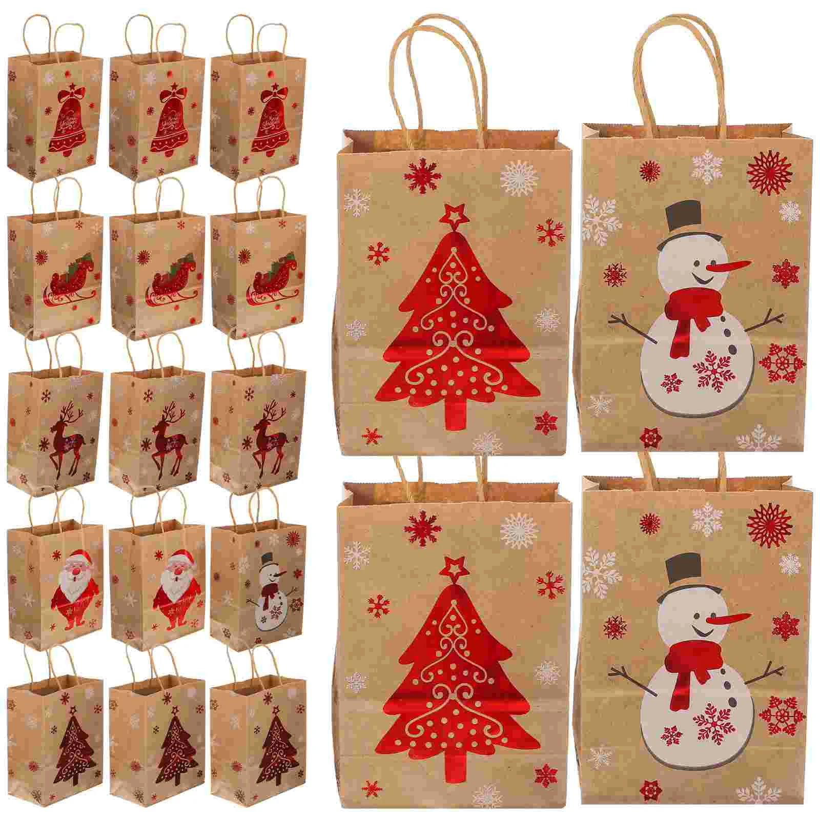 24 Pcs Gift Bag Winter Gold Stamping Candy Bags Medium Size Kraft Paper for Presents Festival