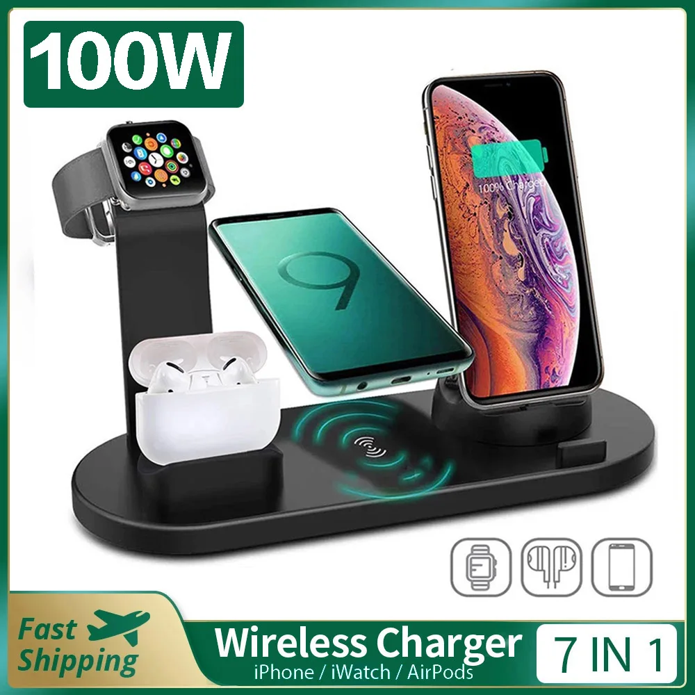 8 in 1 Fast Wireless Charging Induction Charger Stand For iPhone 11 Pro X 14 Max XR 8 Airpods Pro Apple Watch Docking Station