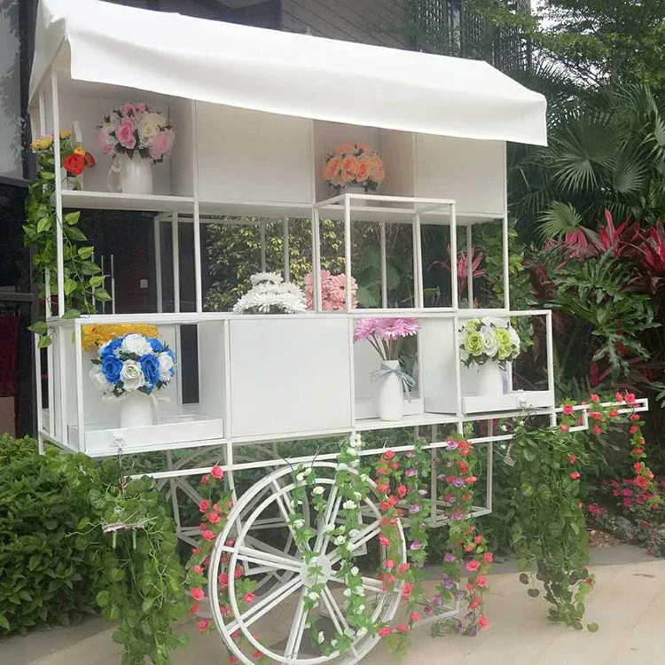 Wedding Float Decoration Metal Flower White Candy Cart Food Cart For Wedding Outdoor Party Events