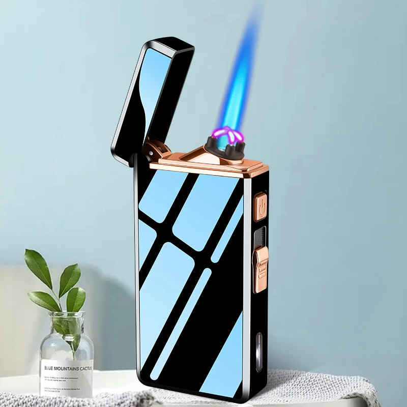 2023 New Gas Electric Double Fire Lighter, Windproof Metal Outdoor Arc Plasma Lighter, Can Add Gas Repeatedly, Gift for Men