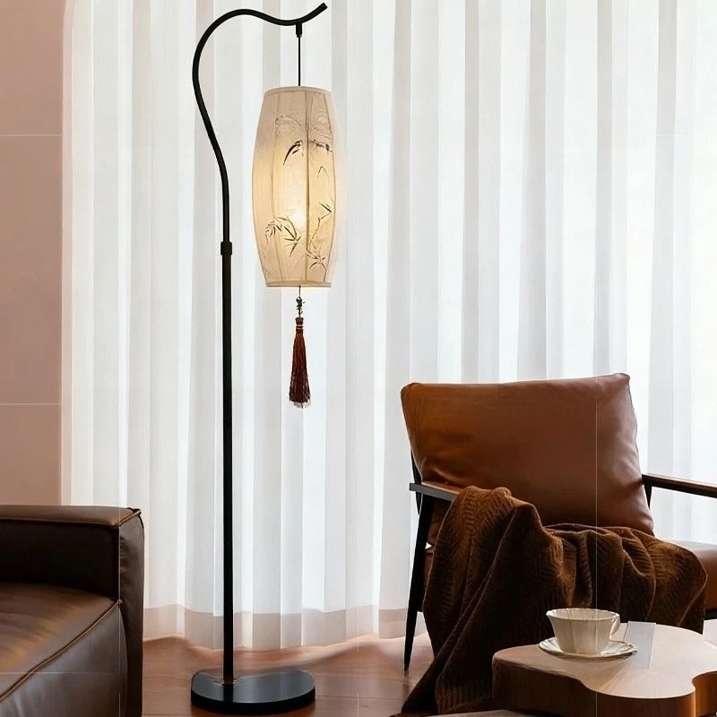

Aesthetic floor lamp bamboo leaf painting living room tea room tea table zen vertical floor lamp Chinese ancient style
