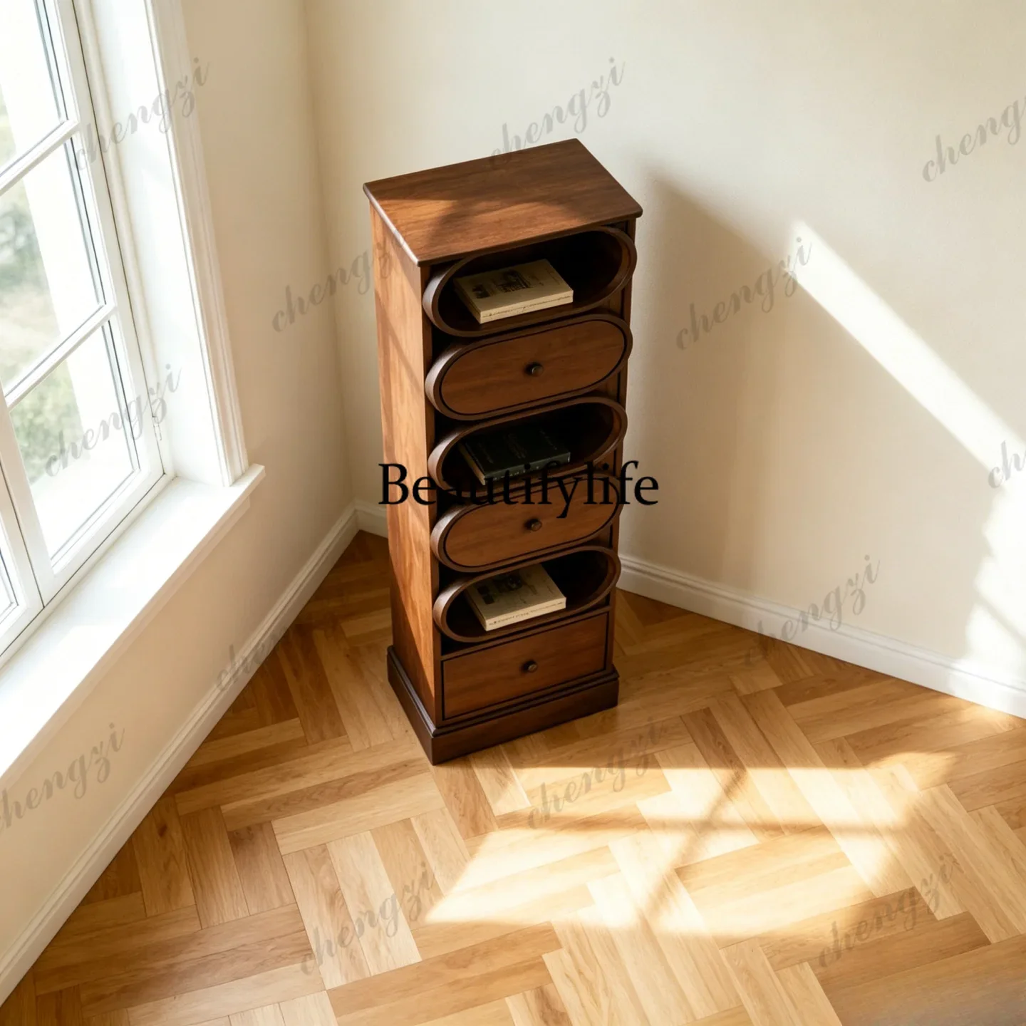 A68New Chinese-style solid wood bookshelf installation-free multi-functional tea room rack mortise and tenon process luxury ligh