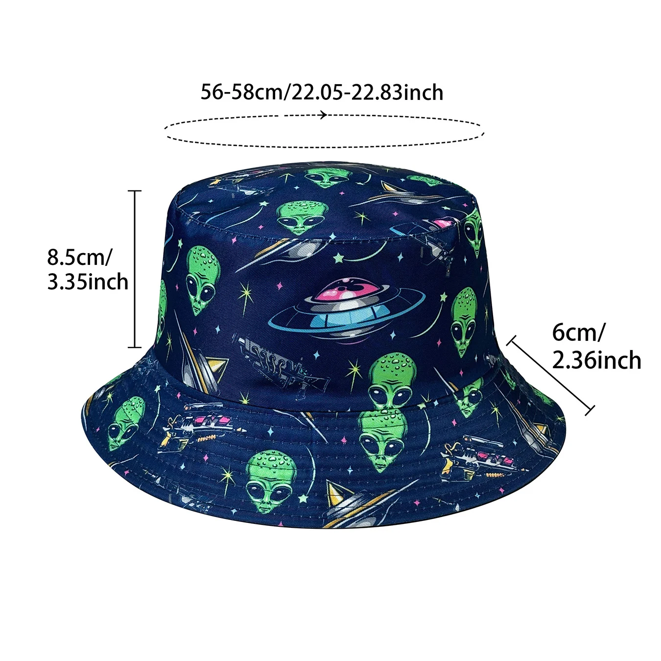 New Cartoon Alien Pattern Bucket Hat, Lightweight and Foldable, Easy to Store, Reversible, Stylish Bucket Hat, Suitable for All Seasons, Perfect for Casual Wear and Themed Parties