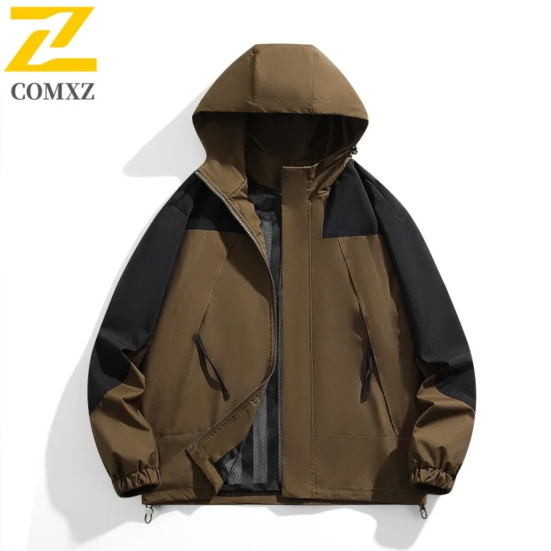 

COMXZ 2025 Мужская куртка, осенняя уличная куртка для кемпинга, пешего туризма, охоты, рыбалки нахлыстом, повседневное пальто с капюшоном, водонепроницаемая ветрозащитная верхняя одежда
