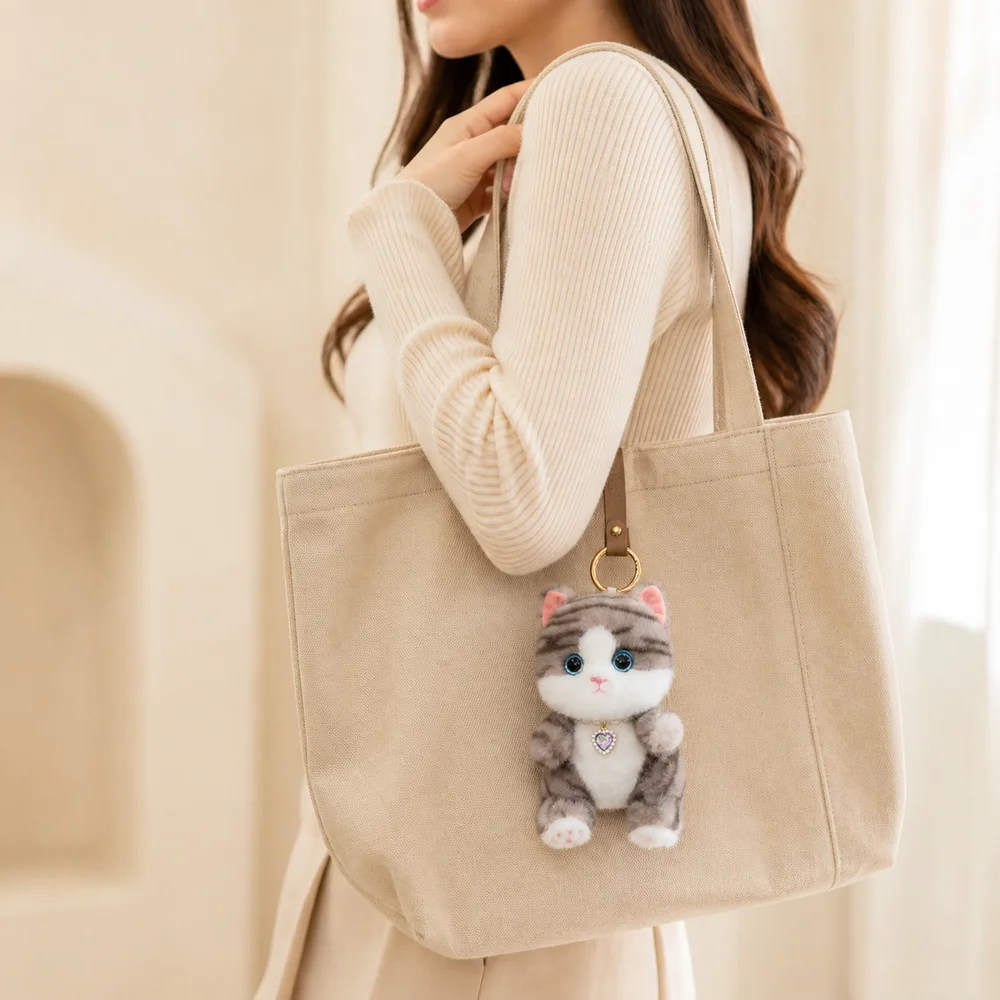 New Realistic Kitten Shape Cat Keychain Lying Cat Sitting Cat Keychain Cute Furry Cat Pendant Backpack Accessories