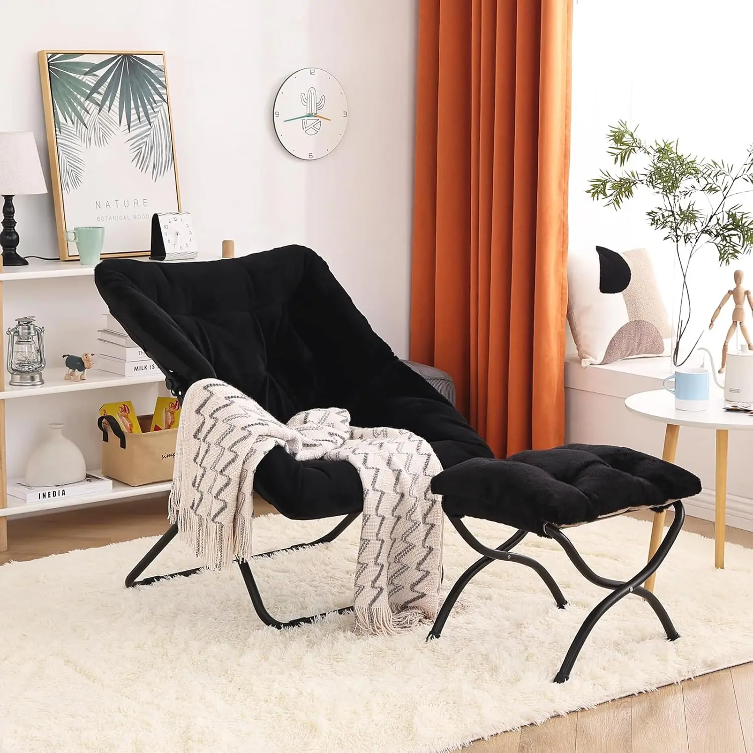 

Umail Furniture Dorm Chair with Ottoman Oversized Folding Faux Fur Chair, X-Large Soft Saucer Chair Foldable Metal Frame Chair