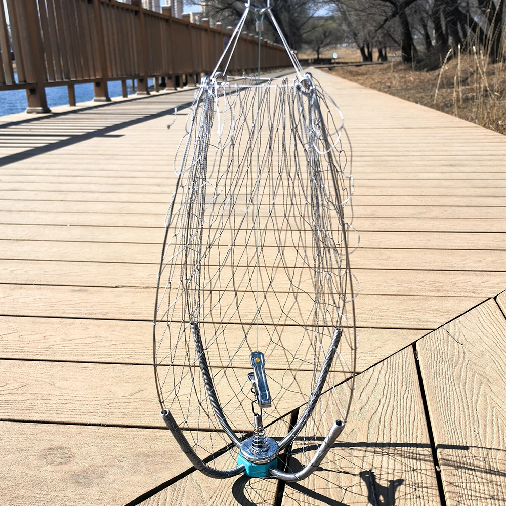1pc anti Bite Wire Crab Cage, Underwater Elastic Shrinkage Fishing Net, 60cm Diameter, Professional Underwater Fishing equipment