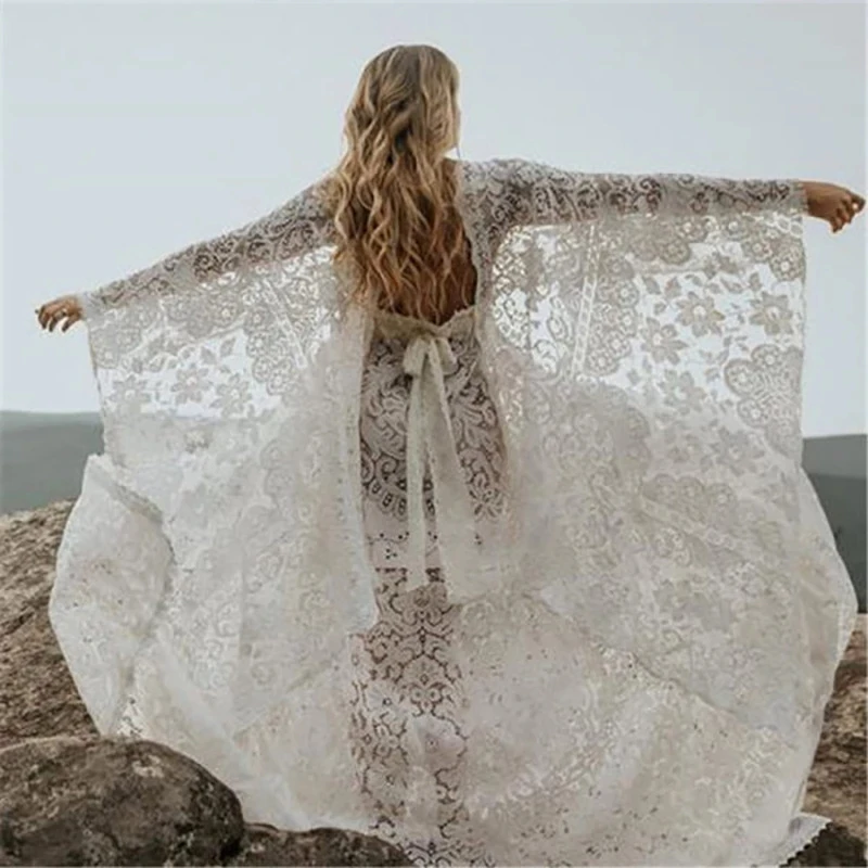 V Neck Dress for Pregnant Women Maternity Lace Shawl Batwing Sleeve Long Clothes Gown for Pregnant Shooting Photo Session Props