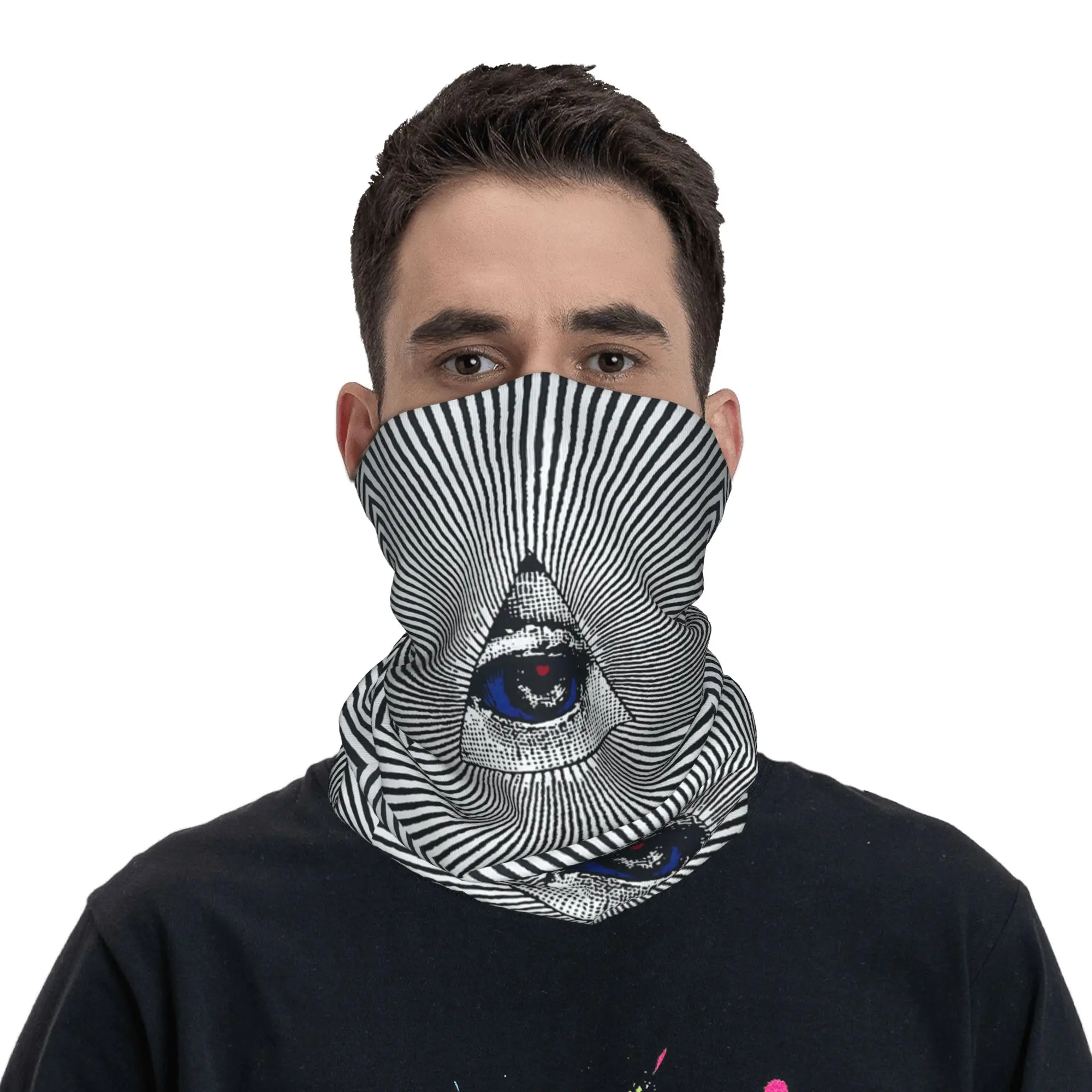 

God'S Eye Black and White Striped Bandana Neck Cover Printed Mask Scarf Balaclava Outdoor Sports Unisex Adult Washable