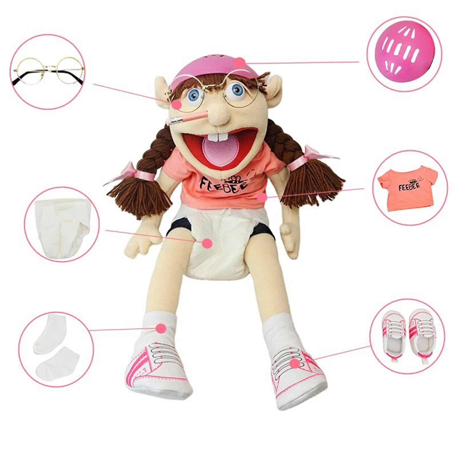 38-60cm Funny Jeffy Feebee Puppets Children Soft Doll Talk Show Party Props Christmas Doll Plush Toys Hand Puppet Kids Gift
