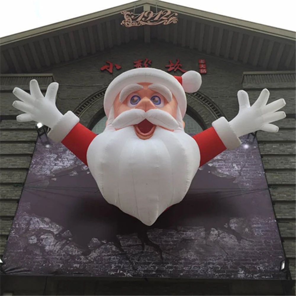 Giant Hanging Inflatable Santa Claus Head, Festive Father Christmas Figures for Outdoor Party Decoration with LED Lights