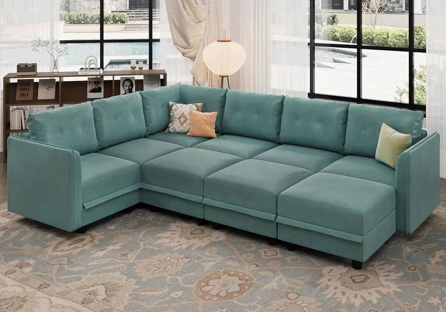 

Modular Sectional Sofa Faux Leather Fabric Reversible Sectional Couch with Storage, Modern Modular Sofa Chaise for Apartment