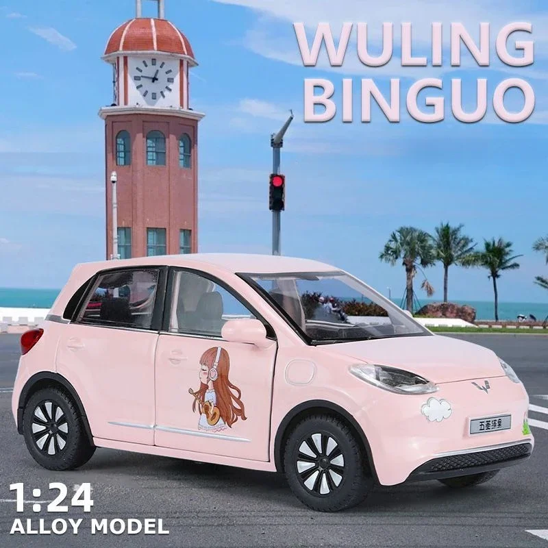 Wuling-modelo de coche de aleación de BINGO para niños, juguete de Metal fundido a presión, Mini vehículos, simulación de sonido y luz, 1:24