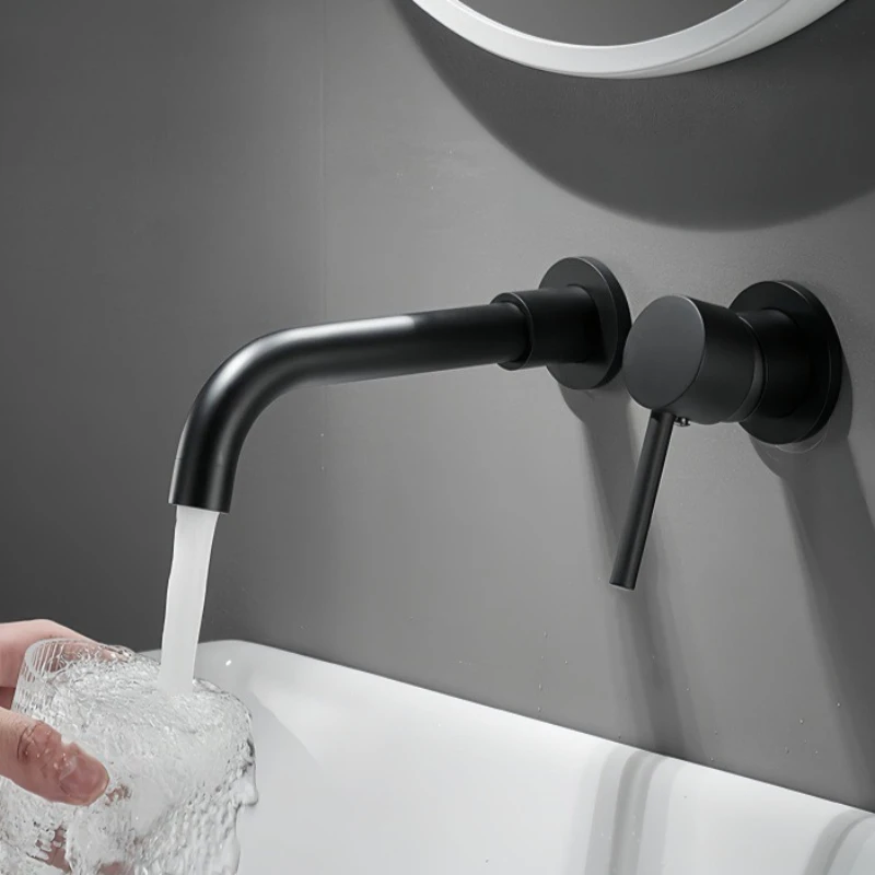 

Wall Mounted Rust Resistant Corrosion-resistant Basin Faucet Easy Clean Convenient Minimalist Faucets Durable Bathroom Fixture