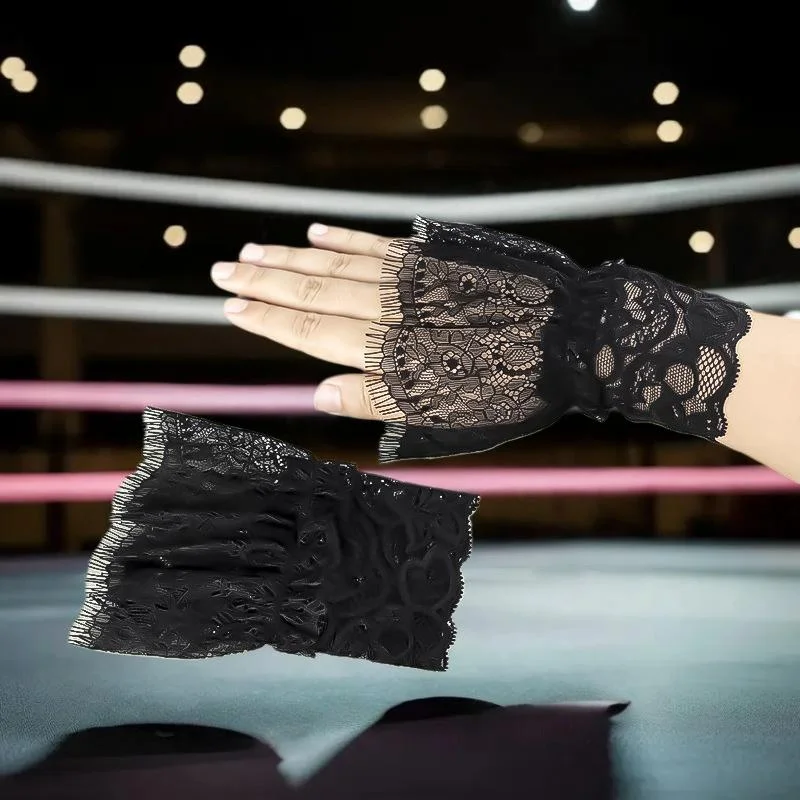 1 قطعة المرأة الأبيض والأسود مطوي الكفة الدانتيل أكمام أذرع تبريد وهمية مع شرابات قصيرة الزينة في الهواء الطلق الإكسسوارات