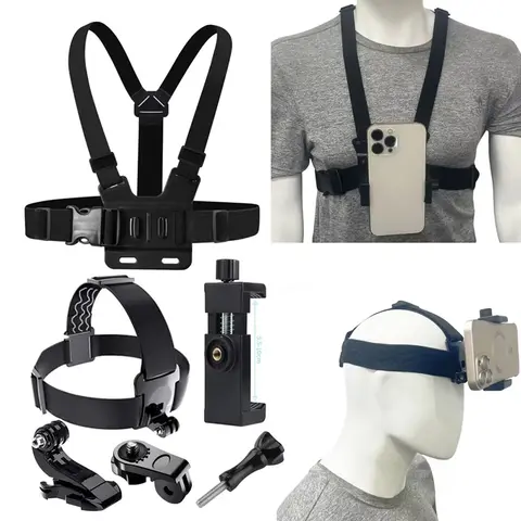 GoPro Hero 라이딩 헤드 스트랩, 체스트 마운트 스트랩 벨트 하네스, Insta360 DJI 오즈모 액션 카메라 액세서리용 폰 홀더 키트