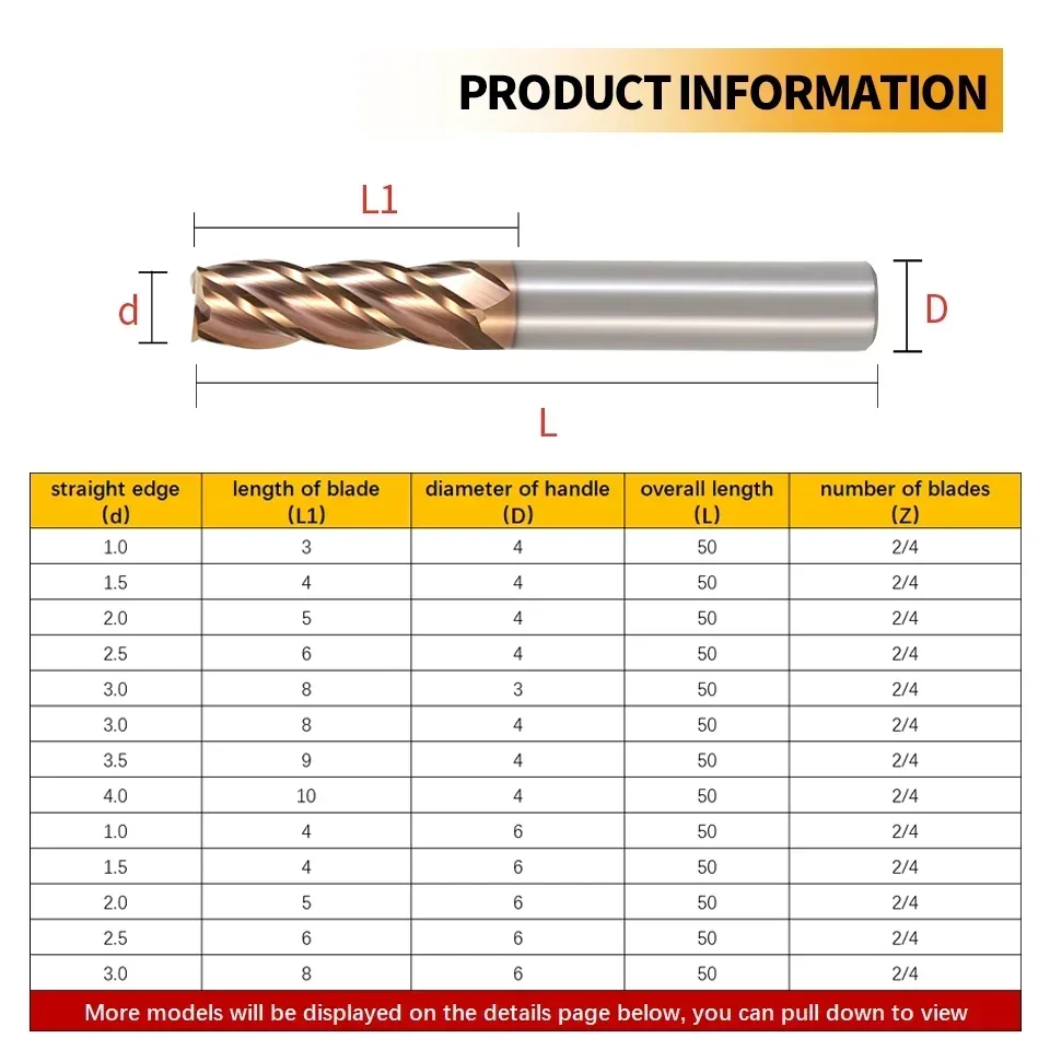 BIESUO HRC55 Carbide End Mill 2/4 Flutes Milling Cutter Alloy Coating Tungsten Steel Cutting Tool CNC Maching Endmill 1-20mm