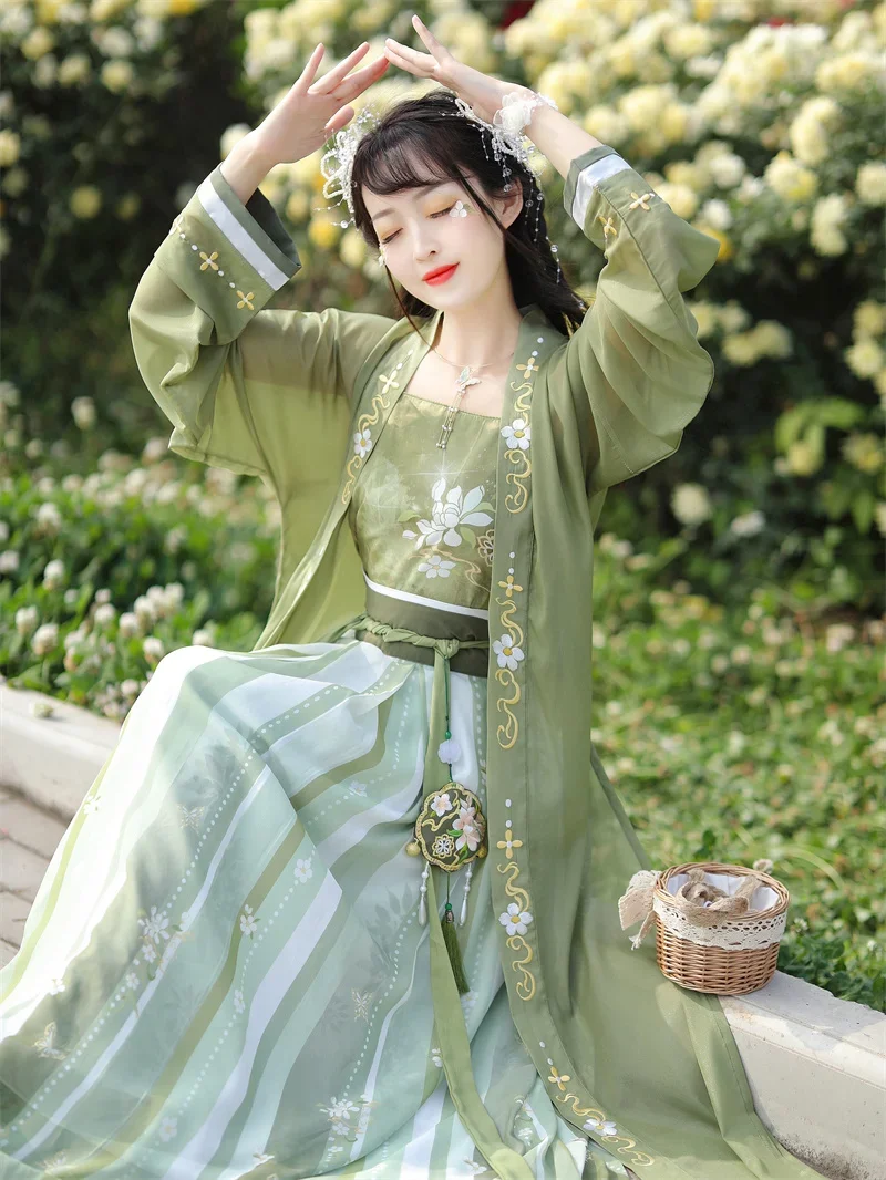 Verde Hanfu gonna lunga in vita da donna vestito estivo stile cinese Hanfu vestito tradizionale cinese gonna verde fata