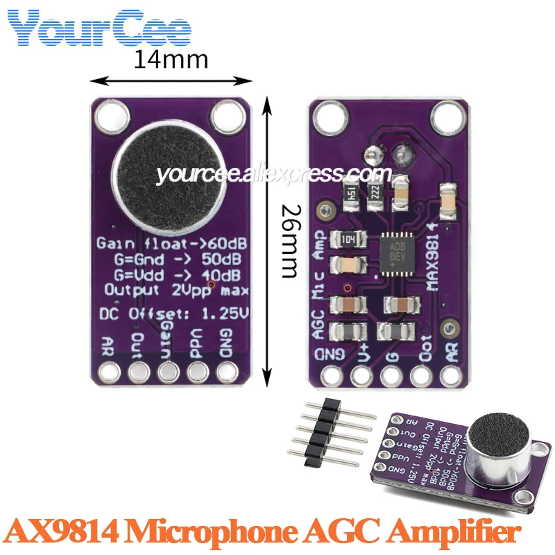 5pcs/1pc AX9814 microphone AGC amplifier Board module MIC microphone head sound sensor Programmable action time