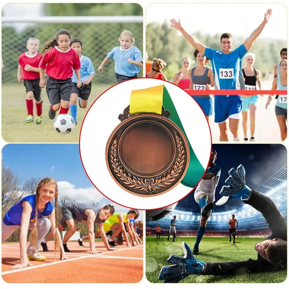 1Pcs Dual-Sided Award Medal with Neck Ribbon 5.2cm Competition Award Gold/Silver/Bronze Sports Reward