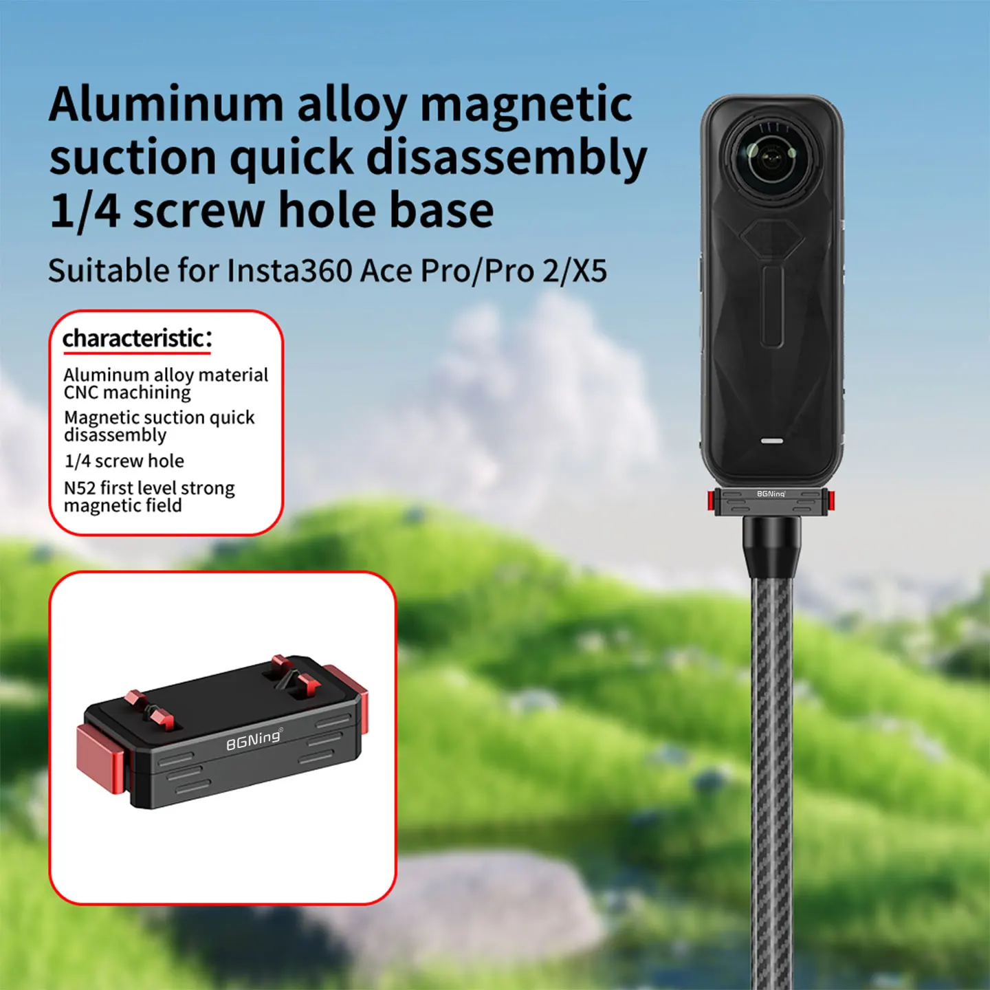 360° Dämpfende Magnetische Halterung mit Schnellverschluss aus Aluminium für Insta360 ACE AcePro 2 X4 X5 X6 Motorrad-Stativ Selfie-Stick-Halterung – Detail 11