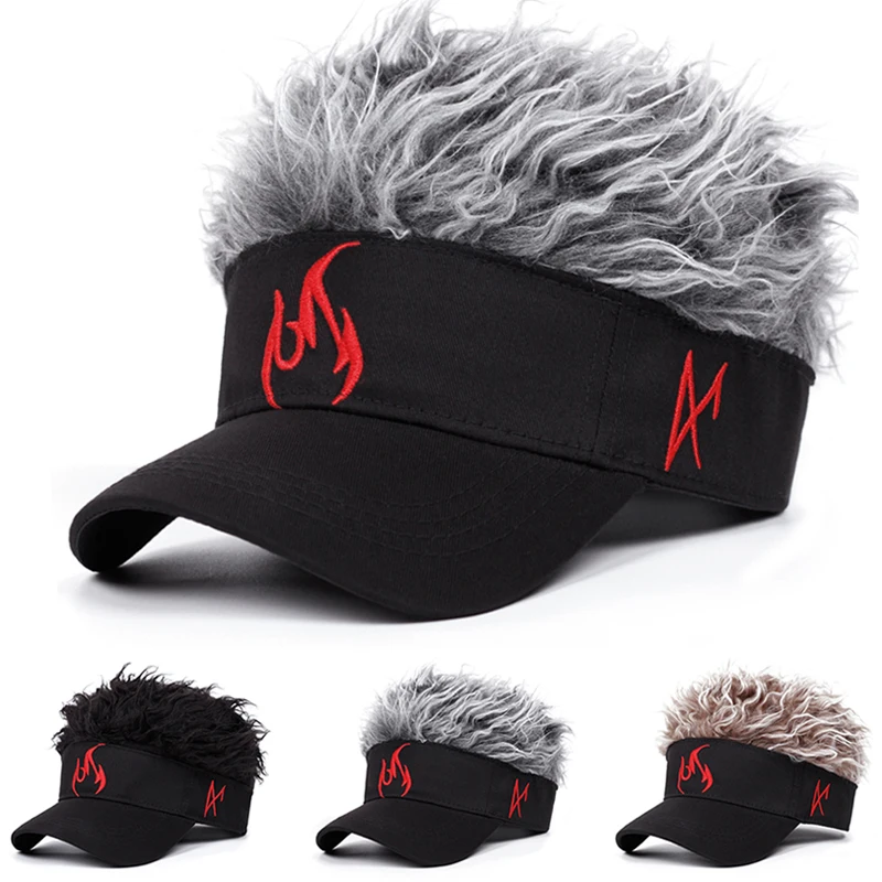 1pc Fashion Wig Hat Flame Embroidery HipHop Hat Skateboarding Hat Outdoor Adjustable Decorative Sunshade Hat Unisex Baseball Hat