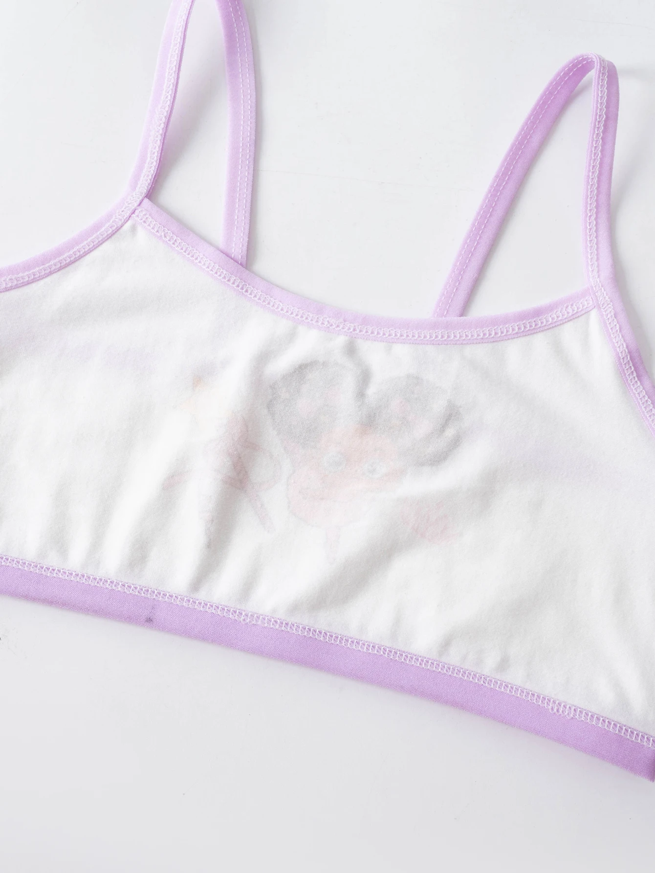 4 Stück Trainings-BHs für Mädchen, Mädchenunterwäsche, kleine Westchen, bequem, schlicht und modisch, mit Cartoon-Motiv und Farbblock-Design. – Detail 5